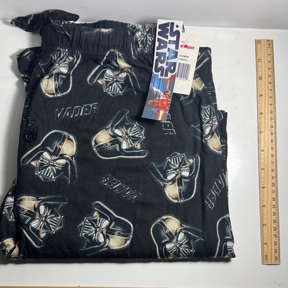 NWT Star Wars Black Darth Vader Lounge Pants OS drawstring top button fly
